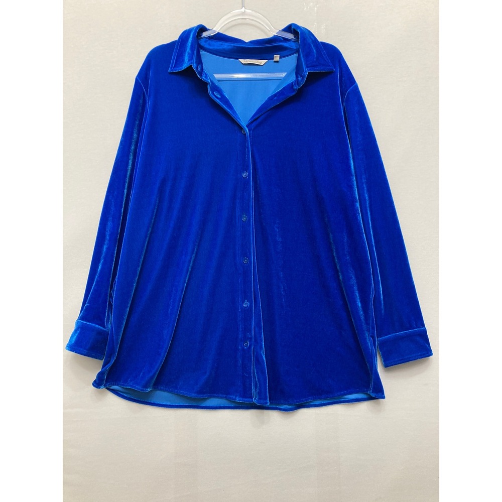 Soft Surroundings Button Down Tunic Size 1X Royal Blue Velvet Stretch Lagenlook